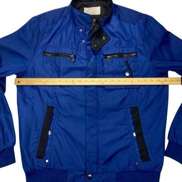 Zara Man Utility Jacket Men XL Blue Black Zip Button Sport Classic Bomber Jacket - Picture 11 of 16